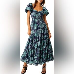 Free People Blue and Green Tiered Maxi Dress